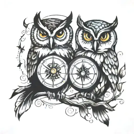 Man Owl And Woman Owl And Compass