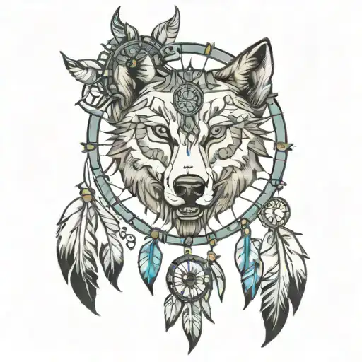 Wolf Head And Dream Catcher Entangled