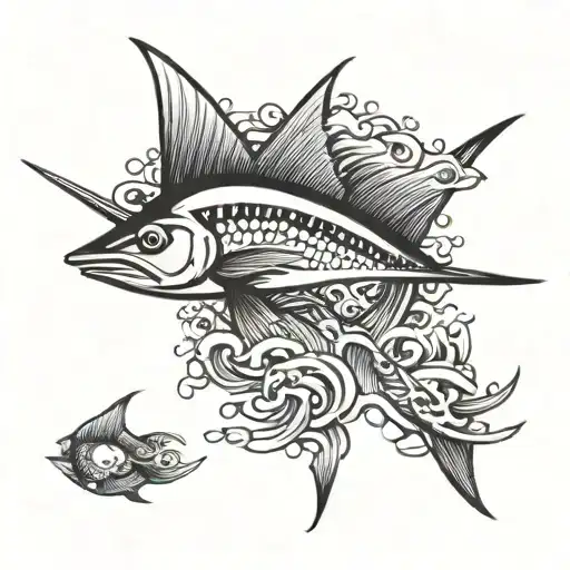 Swordfish Under Ocean Waves Flowing