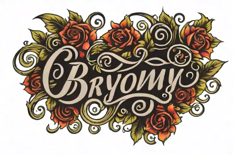 Name Bryony Script Tattoo Design Swirls