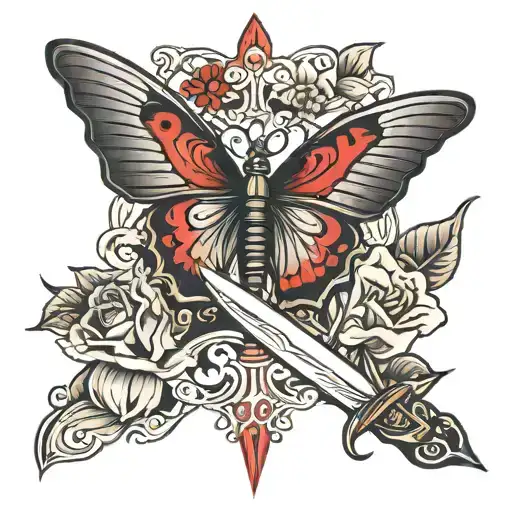 Sword On The Black And Red Butterfly