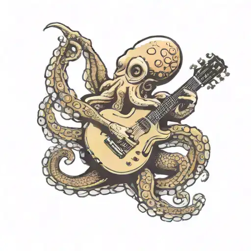 An Octopus On His Shoulder Playing A Guitar And Holding A Diving Tank