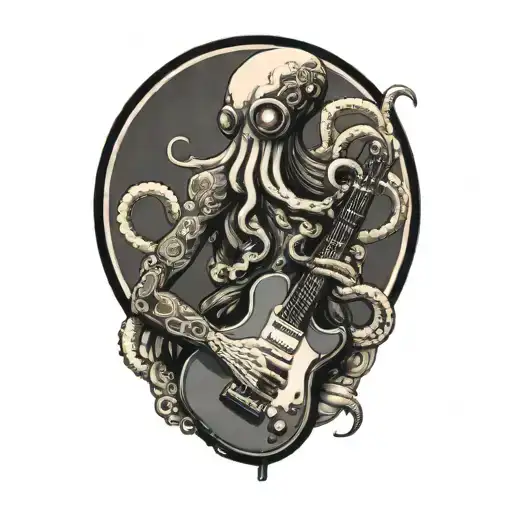 An Octopus On His Shoulder Playing A Guitar And Holding A Diving Tank