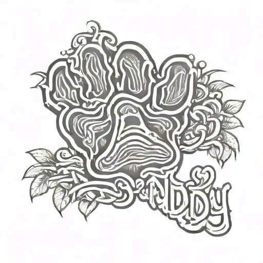 Line Drawing Dog Paw With The Word Paddy