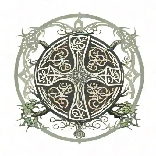 Celtic Cross With Tree Of Life Intertwined