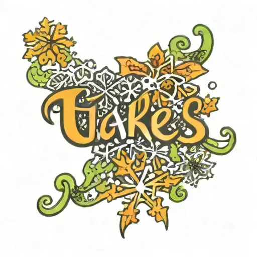 The Word Flakes In Cursive With Random Snowflakes Around The Word