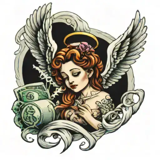Tattoo Of Angels With Money