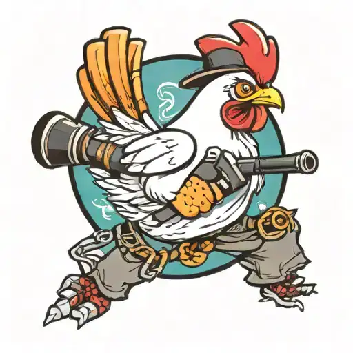 Cartoon Chicken Carrying Tube Formed M1 Bazooka Over Shoulder