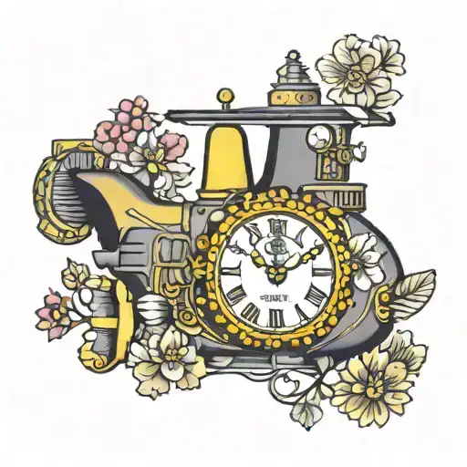Yellow Submarine With Flowers And Clock