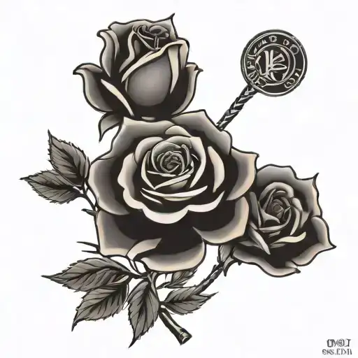 Roman Numerals With Rose Blooming