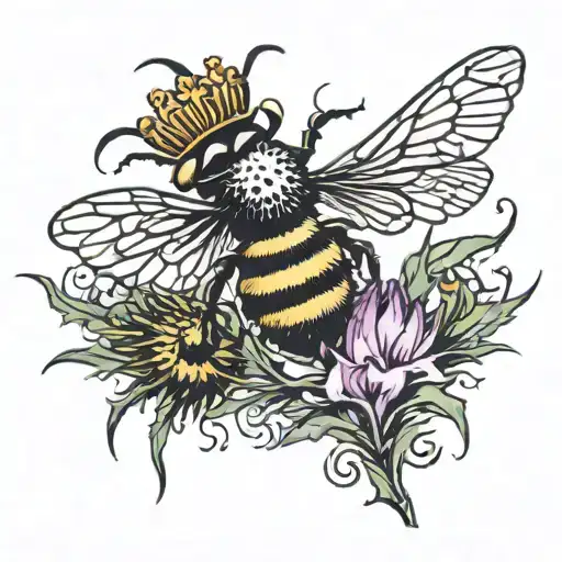 Thistle And Bee Surrounded By Prince Symbol Intertwined