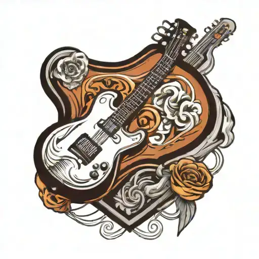 Black And White Guitar With A Mic And Chord Going Around The Neck