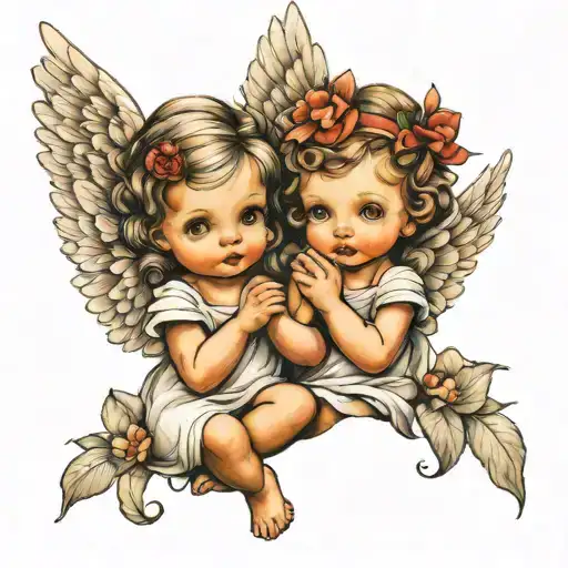 Two Baby Girl Angels Sisters