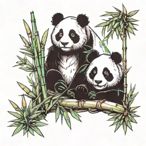 Panda In A Bamboo Forest At Night Moon Beside A River