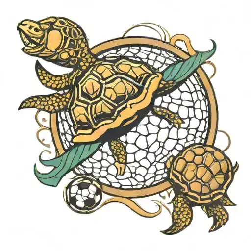 Football Goal With Turtle Shell Pattern Football Flying Between Post