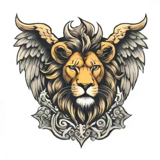 Lion Head Angel Wing And Bull