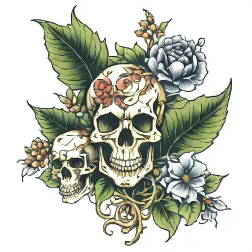 Flowers Growing From Skeleton