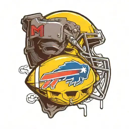 Yellow M&m With Buffalo Bills Football Helmet Doing The Heisman Trophy Pose
