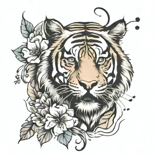 Tiger With Petals Falling