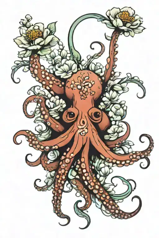 Octopus With Flowers Blooming