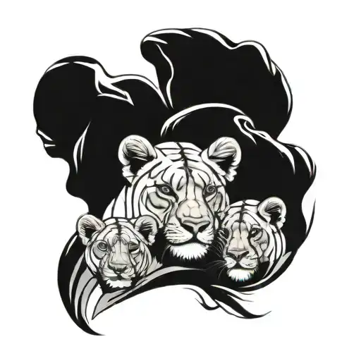 Lioness With 2 Female Cubs