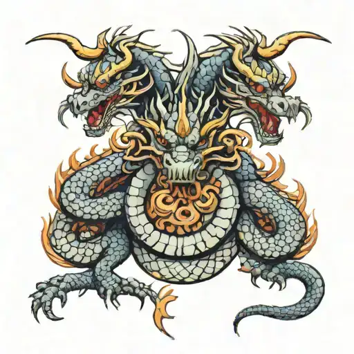 Three-headed Dragon Crawling From Behind View