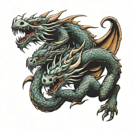 Three Headed Dragon Crawling Top View From Shoulder To