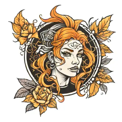 Girl With Orange Hair And Black Sweater In College