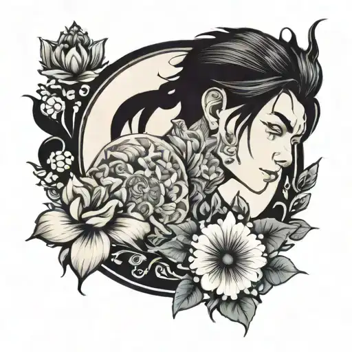 Boy With Black Hair And Flower Tattoos On His Arms