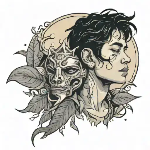 Boy With Black Hair And Tattoo Of Waxing Moon On His Face