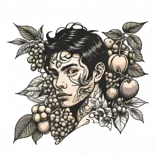 Boy With Black Hair And Tattoo Of Fruits On His Arms