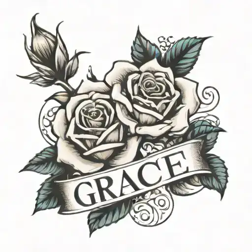 Roses And Two Diamond Rings With The Word Grace