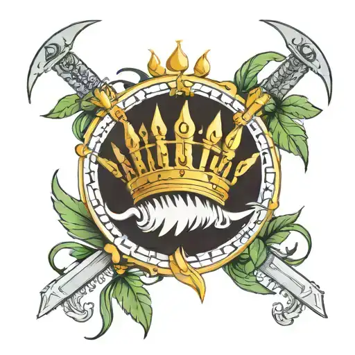 Palm Leaves Crown Sword Broken Catherine Wheel Surrounded