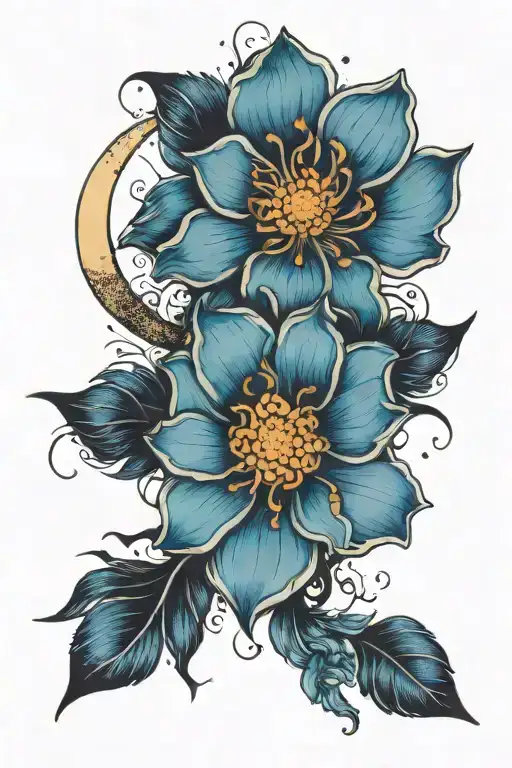 Blue Floral Plate Style And Particle Collision Patterns And Moon