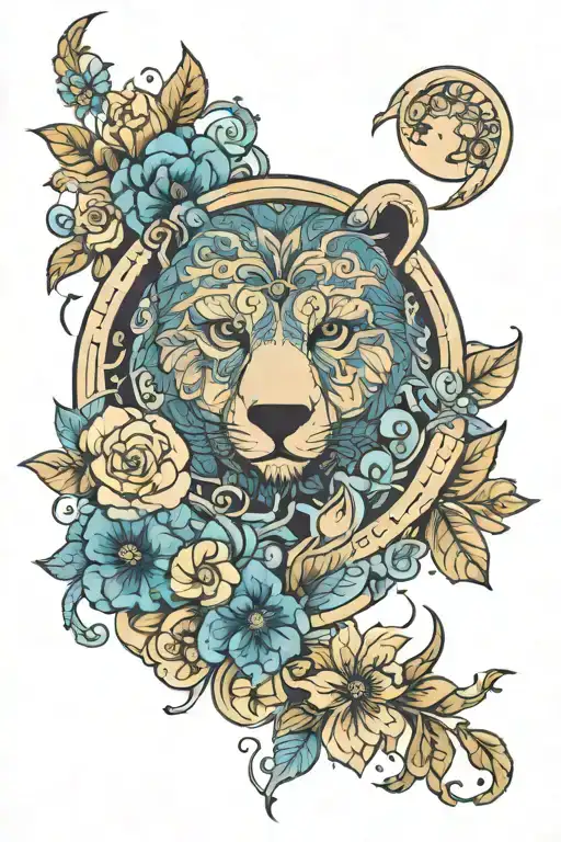 Blue Floral Plate Style And Particle Collision Patterns And Moon And Bear