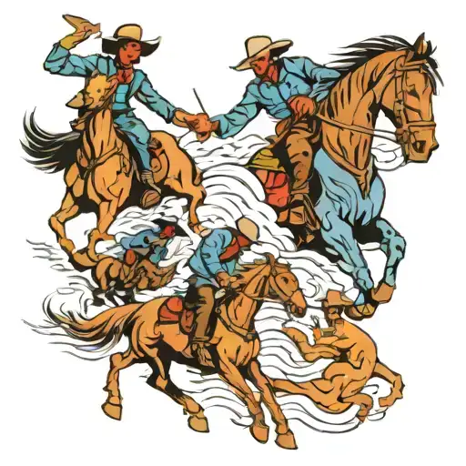Cowboy Chasing A Gang On Horses Running