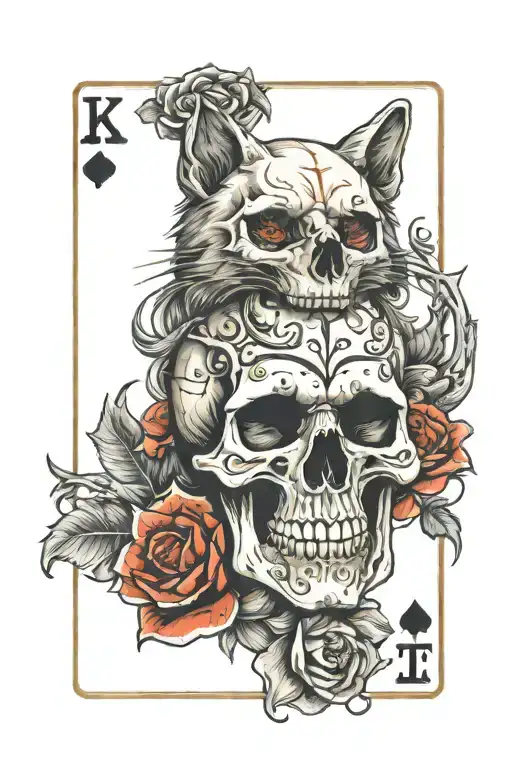 Skull With Wolf Playing Cards