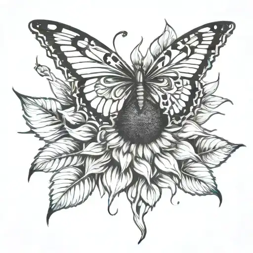 Sunflower And Butterfly