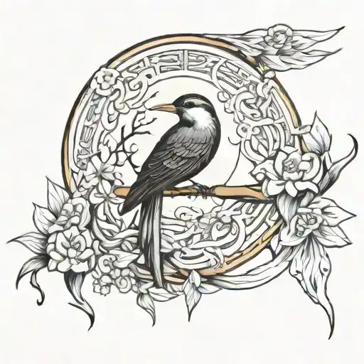 Longtail Bird And Moongate