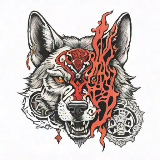 Wolf With Skull Blood With Two Crossed Police Batons