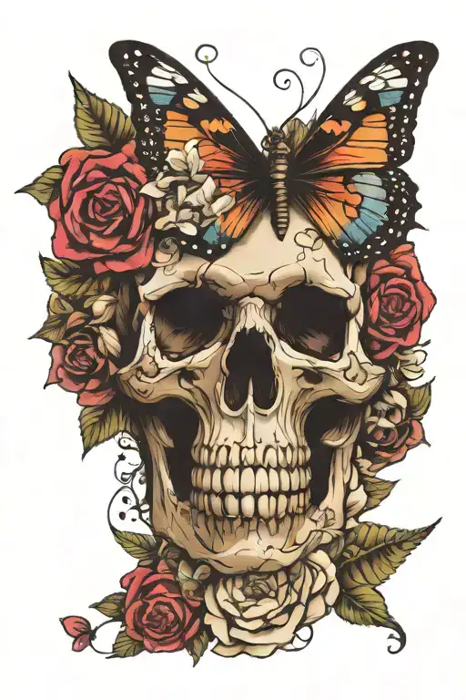 Skull Butterfly Flowers