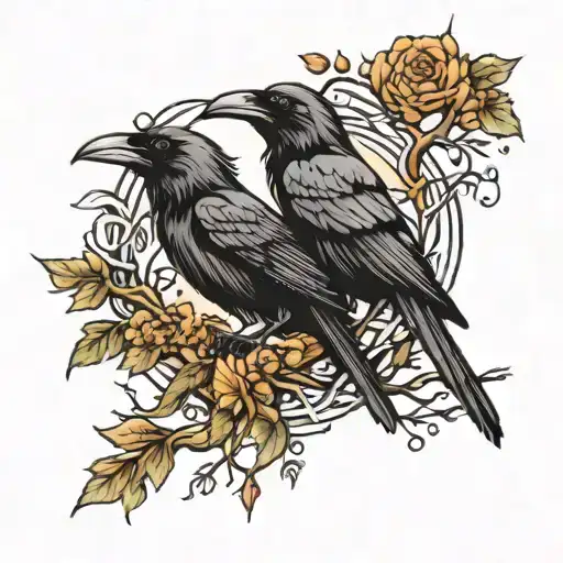 North Mythology Inspired Two Raven Interlaced With A Tree Of Life