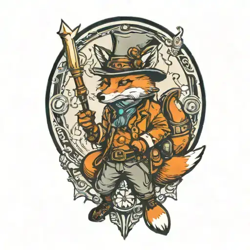 Traveling Fox Holding A Bindle And A Steam Punk Hat