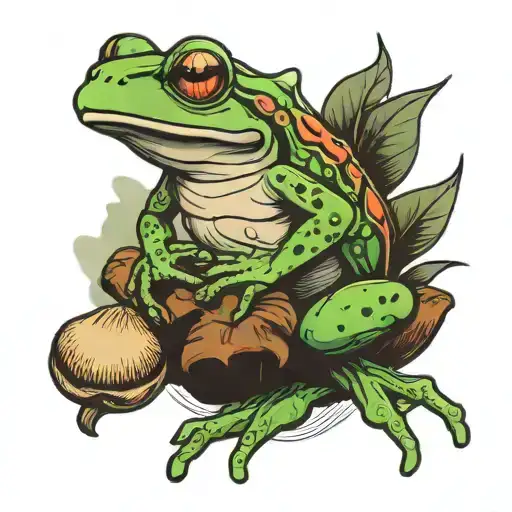 Frog Carrying A Bindle On A Mushroom