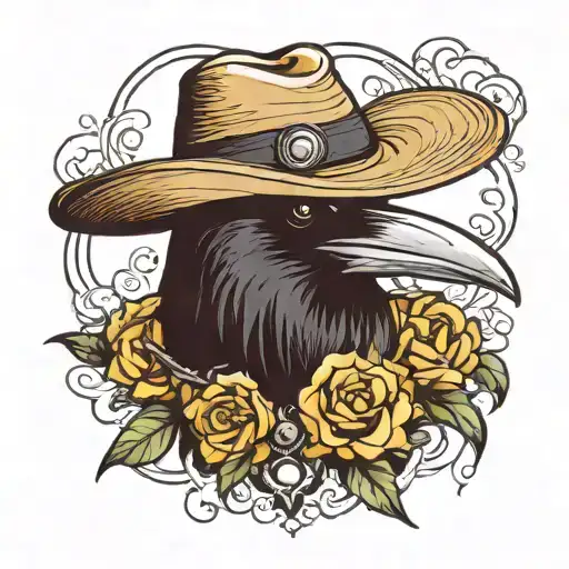 Raven With Straw Hat