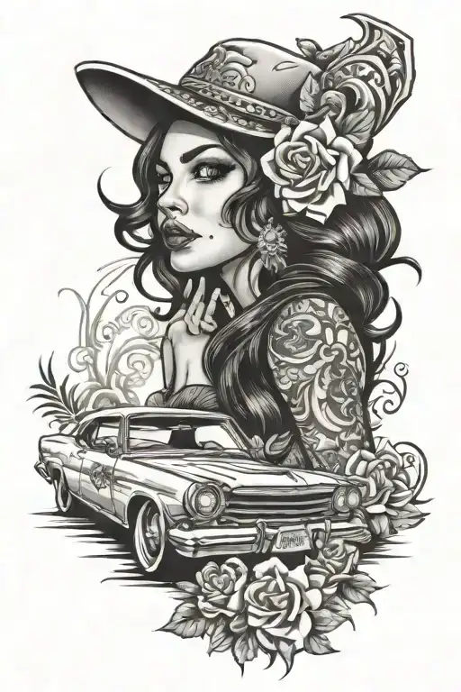 Chicano Girl With A Car