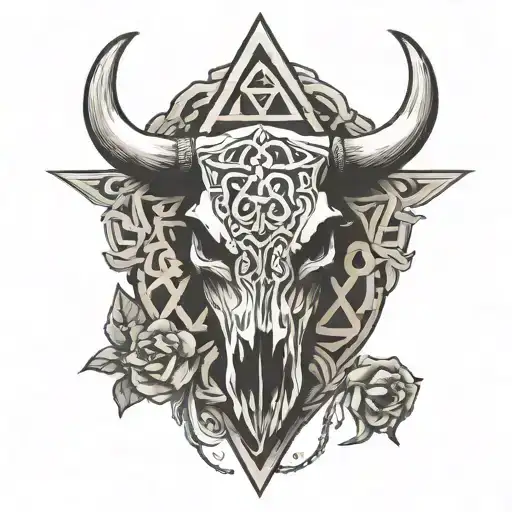 Cow Skull With Valknut Symbol Incorporated