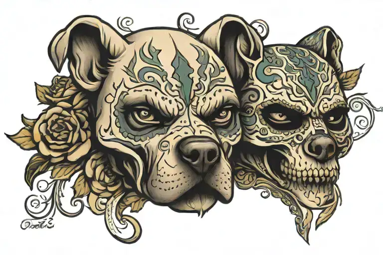Skull And Pitbulls Sugar Skull