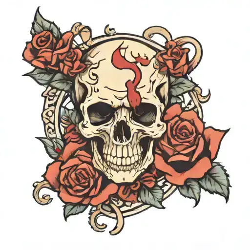 Skull And Roses Intertwined