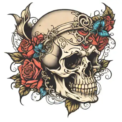 Skull And Roses Intertwined Symbolizing Freedom